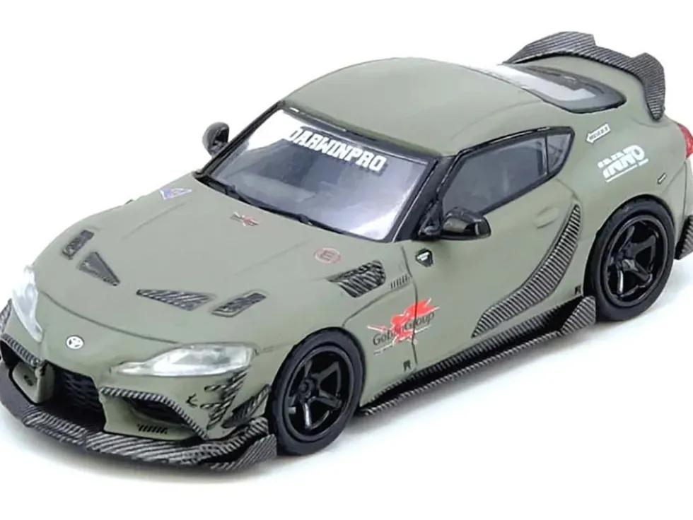 Toyota Supra (A90) "DarwinPro" Matt Green with Carbon Accents 1/64 Diecast Model Car by Inno Models