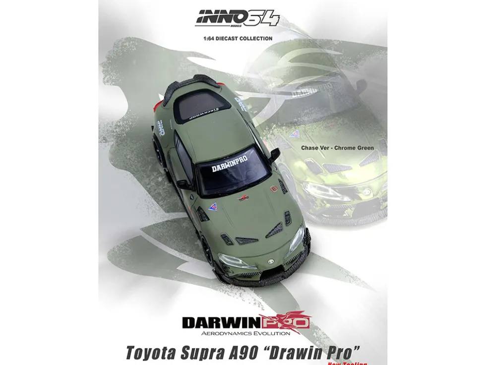Toyota Supra (A90) "DarwinPro" Matt Green with Carbon Accents 1/64 Diecast Model Car by Inno Models