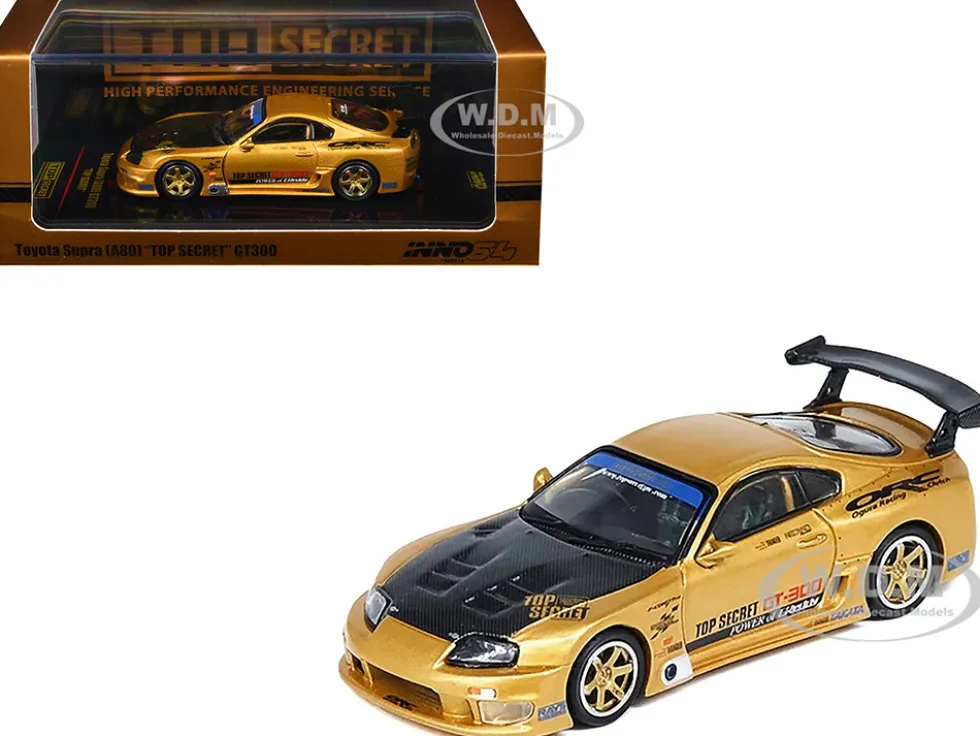 Toyota Supra (A80) "Top Secret" GT300 RHD (Right Hand Drive) Gold Metallic with Carbon Hood 1/64 Diecast Model Car by Inno Models