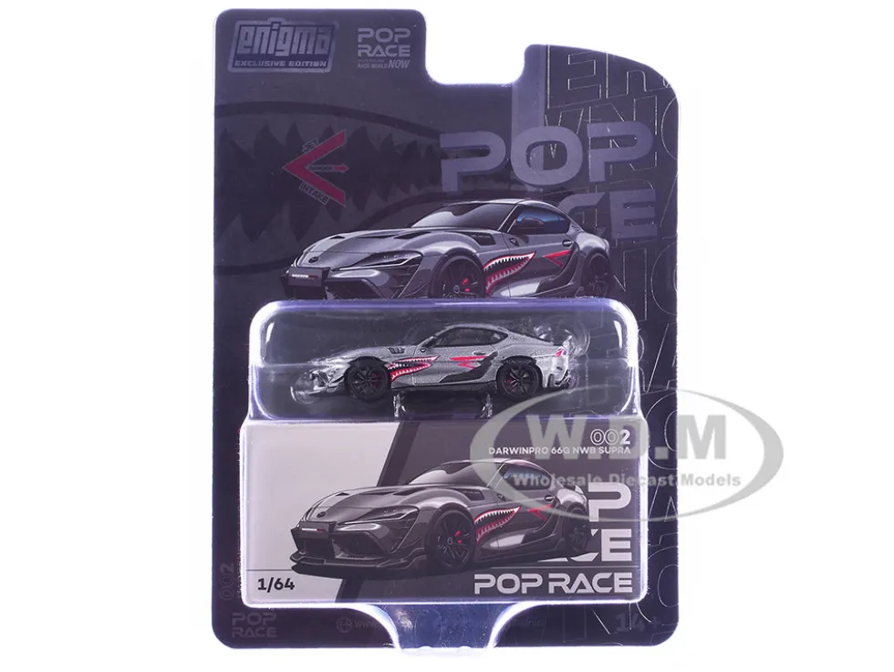Toyota Supra "DarwinPro 66G NWB" Gray Metallic with Shark Mouth Graphics 1/64 Diecast Model Car by Pop Race