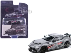 Toyota Supra "DarwinPro 66G NWB" Gray Metallic with Shark Mouth Graphics 1/64 Diecast Model Car by Pop Race
