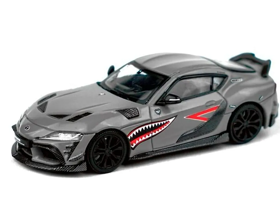 Toyota Supra "DarwinPro 66G NWB" Gray Metallic with Shark Mouth Graphics 1/64 Diecast Model Car by Pop Race