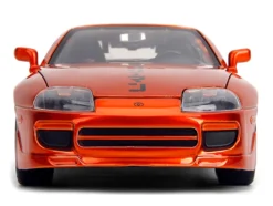1995 Toyota Supra Orange Metallic with Graphics and Chainsaw Man Diecast Figure