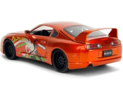 1995 Toyota Supra Orange Metallic with Graphics and Chainsaw Man Diecast Figure