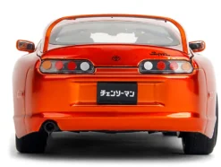 1995 Toyota Supra Orange Metallic with Graphics and Chainsaw Man Diecast Figure