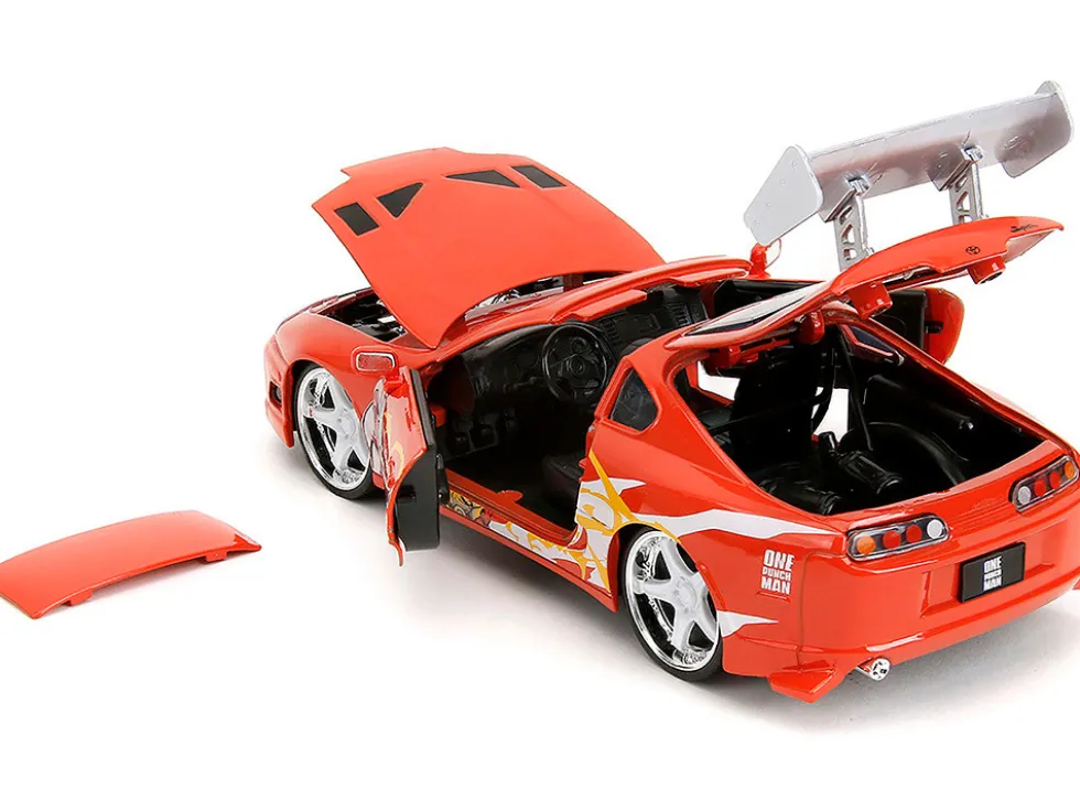 1995 Toyota Supra Red with Graphics and Saitama Diecast Figure "One Punch Man" (2015-2019) TV Series 1/24 Diecast Model by Jada