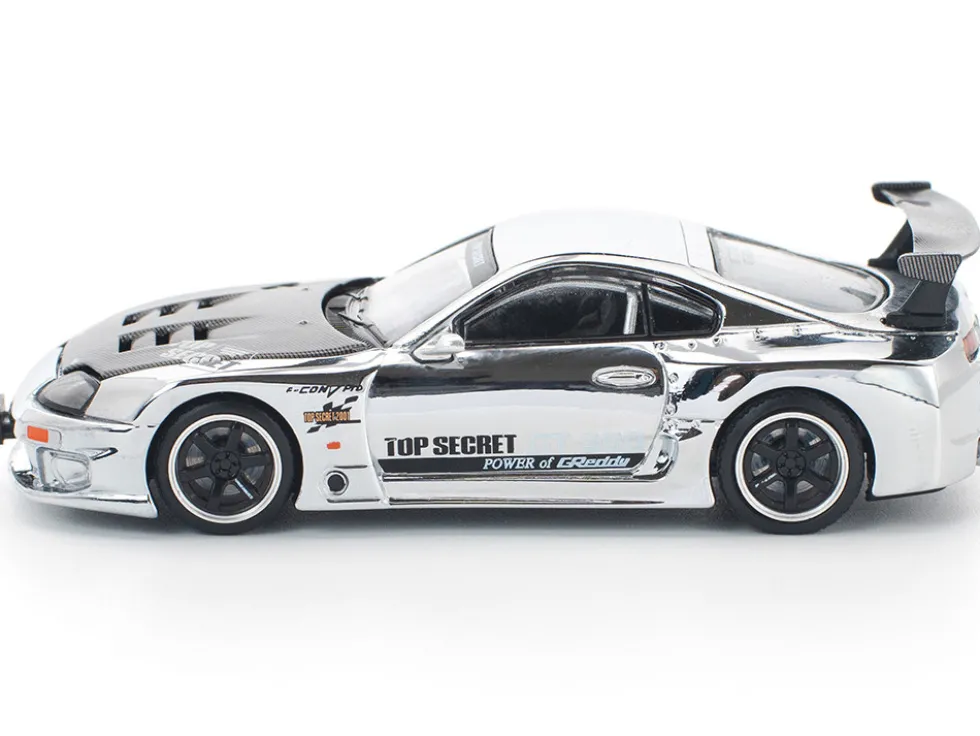 Toyota Supra "Top Secret" GT300 RHD (Right Hand Drive) Silver Chrome 1/64 Diecast Model Car by Pop Race