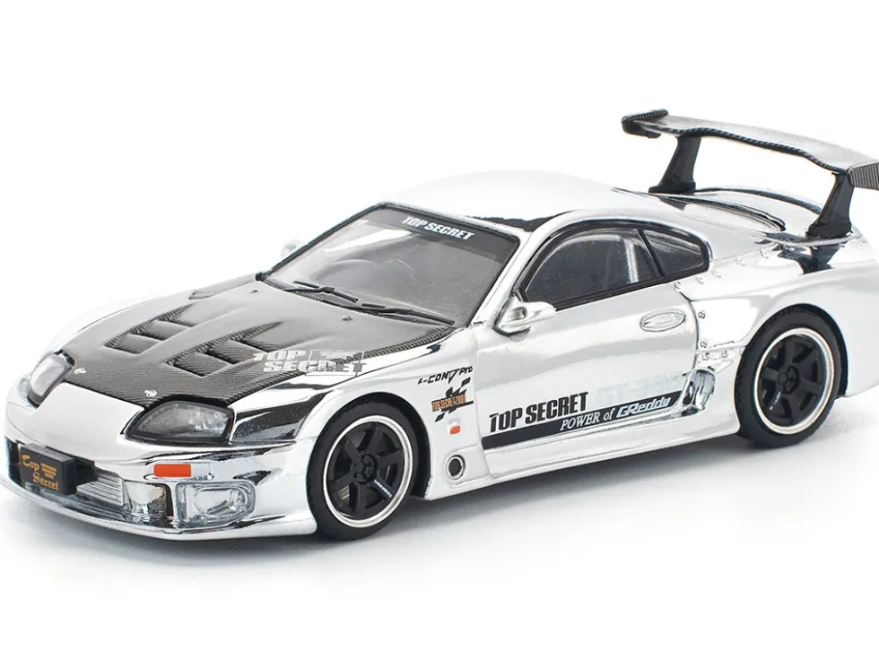 Toyota Supra "Top Secret" GT300 RHD (Right Hand Drive) Silver Chrome 1/64 Diecast Model Car by Pop Race