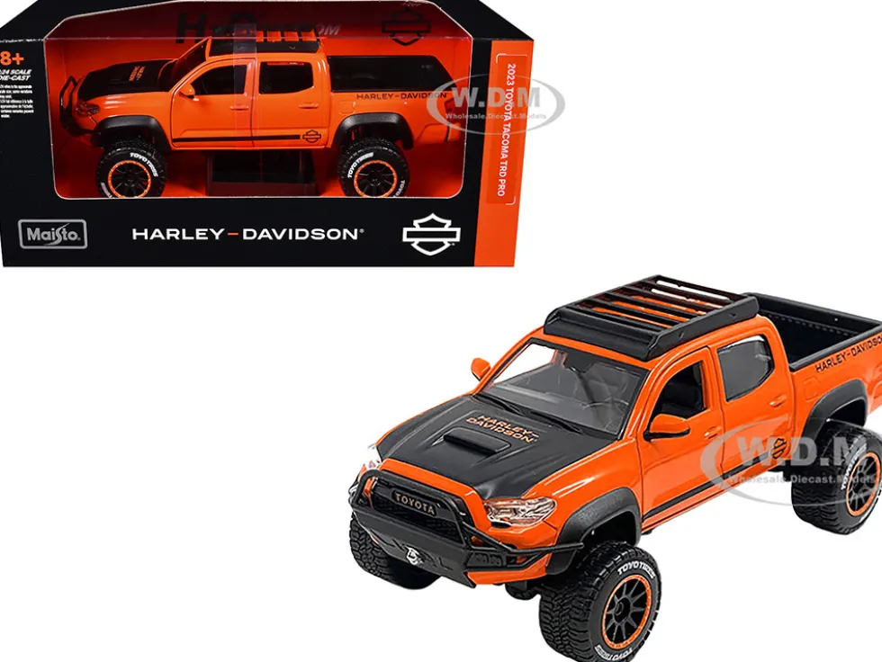 2023 Toyota Tacoma TRD Pro Pickup Truck "Harley Davidson" Orange and Black with Roof Rack "H-D Custom" Series 1/24 Diecast Model Car by Maisto