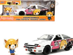 1986 Toyota Trueno AE86 RHD Right Hand Drive #25 White Graphics Aggretsuko Diecast Figure Aggretsuko Anime Hollywood Rides Series 1/24 Diecast Model Car by Jada 33725