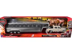 Toyota Tundra Pro Pickup Truck Beige with Horse Trailer Chrome and Horse Figures "Long Haul Truckers" Series 1/32 Diecast Model by New Ray