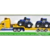 Tractor Truck Yellow with 2 New Holland T7070 Tractors Blue 1/87 HO Diecast Models Siku SK1805