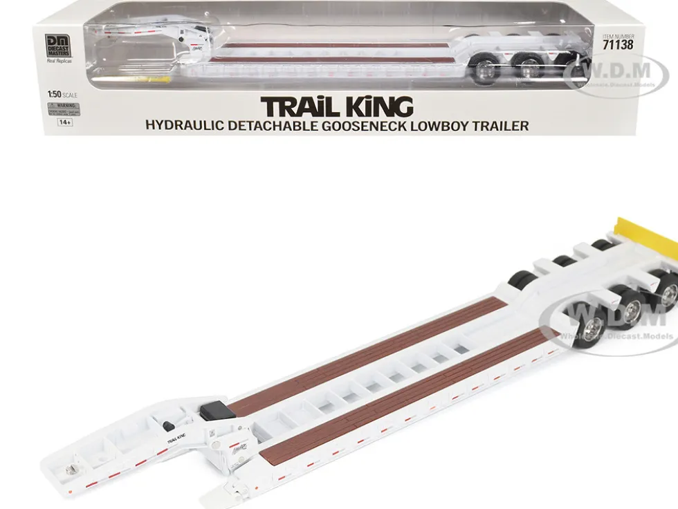 Trail King TK120 Hydraulic Detachable Gooseneck Lowboy Trailer White (Regular Version) "Transport Series" 1/50 Diecast Model by Diecast Masters