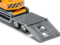 Truck with Low Loader Trailer and Excavator Yellow Diecast Model Siku 1611