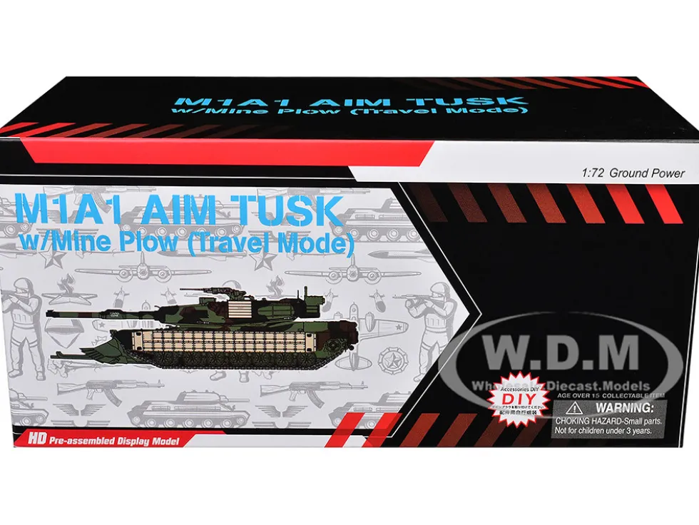 United States M1A1 AIM TUSK (Tank Urban Survival Kit) with Mine Plow (Travel Mode) "United States Marine Corps, 8th Tank Battalion, II MED, Iraq" (2003) Green Camouflage "NEO Dragon Armor" Series 1/72 Plastic Model by Dragon Models