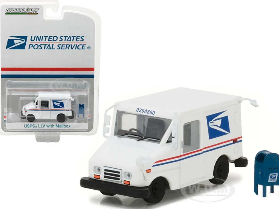 United States Postal Service USPS Long Life Postal Mail Delivery Vehicle LLV with Mailbox Accessory Hobby Exclusive 1/64 Diecast Model Car Greenlight 29888
