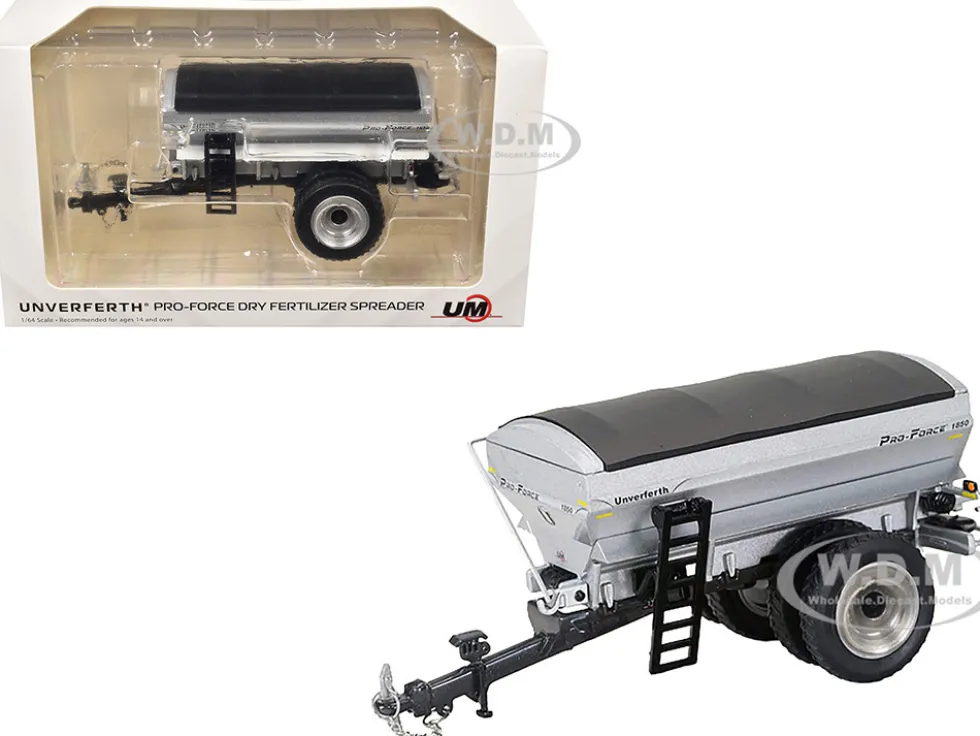 Unverferth Pro-Force 1850 Dry Fertilizer Applicator with Dual Wheels Silver Metallic 1/64 Diecast Model by SpecCast