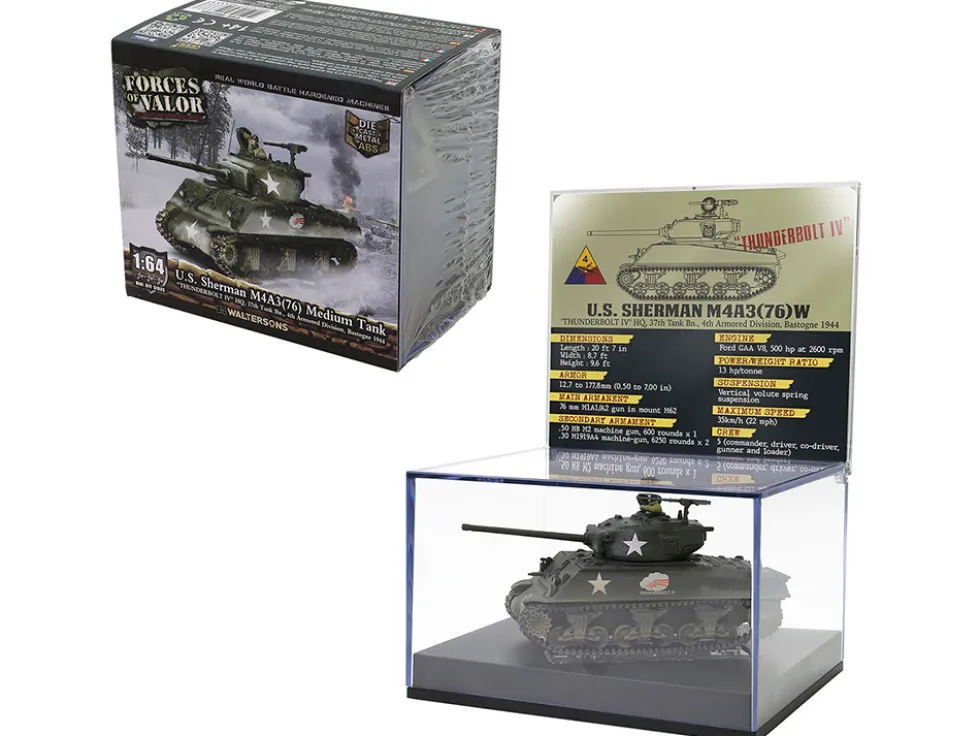 U.S. Sherman M4A3(76) Medium Tank "THUNDERBOLT IV, 37th Tank Battalion, 4th Armored Division, Bastogne" (1944) United States Army "Mini AFV" Series 1/64 Diecast Model by Forces of Valor