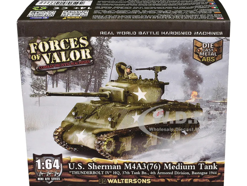U.S. Sherman M4A3(76) Medium Tank "THUNDERBOLT IV, 37th Tank Battalion, 4th Armored Division, Bastogne" (1944) United States Army "Mini AFV" Series 1/64 Diecast Model by Forces of Valor