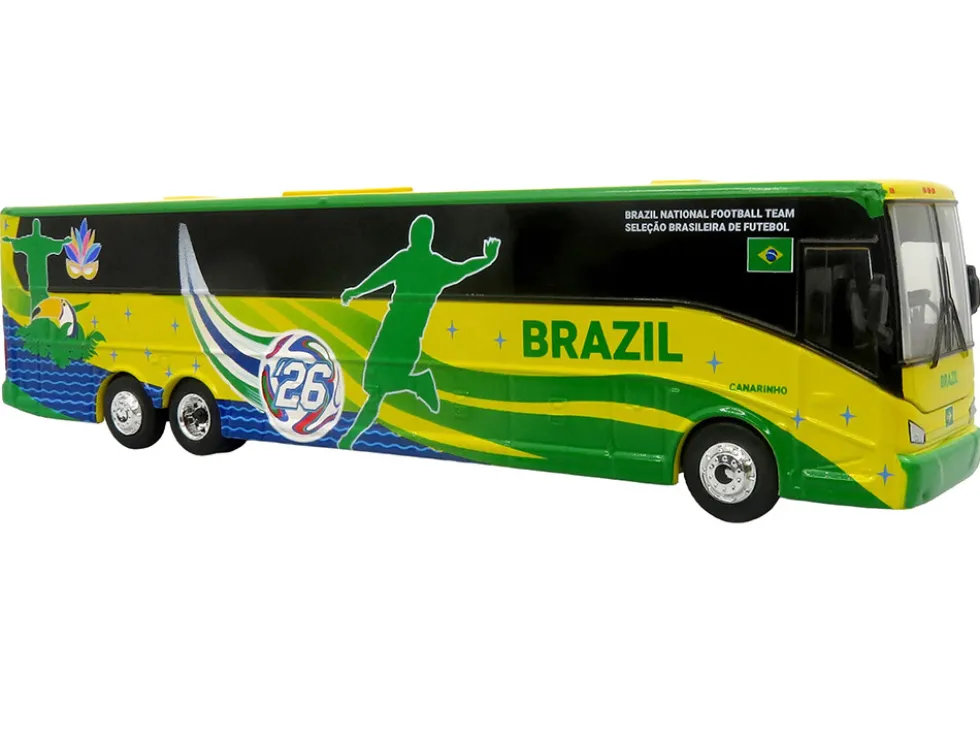Van Hool CX-45 Coach Bus "Brazil National Football Team" Yellow and Green with Graphics "International Federation of the Global Game" Series Limited Edition to 504 pieces Worldwide 1/87 (HO) Diecast Model by Iconic Replicas