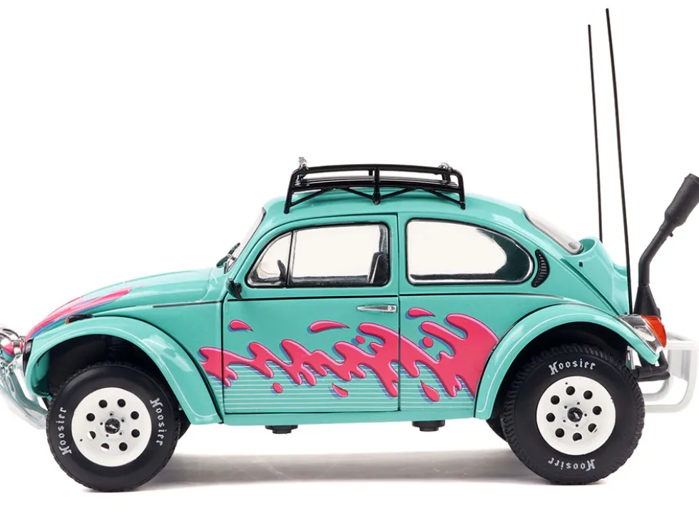 1976 Volkswagen Beetle Baja Miami Green with Pink Graphics 1/18 Diecast Model Car by Solido