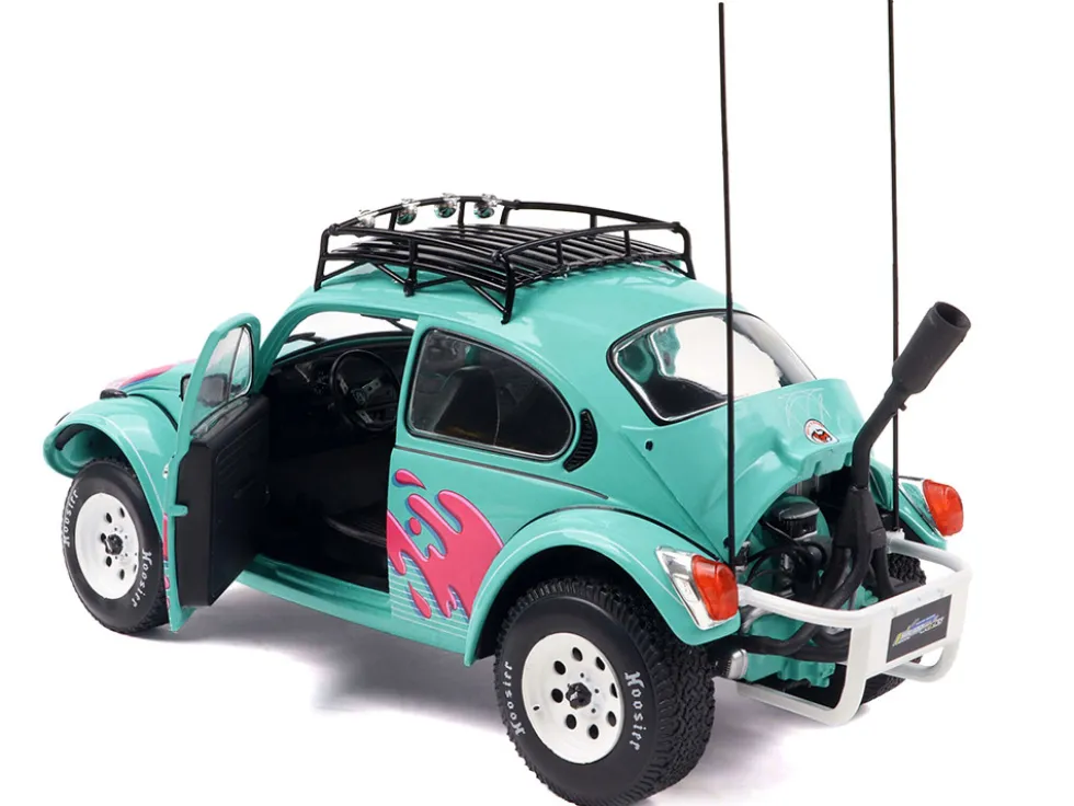 1976 Volkswagen Beetle Baja Miami Green with Pink Graphics 1/18 Diecast Model Car by Solido