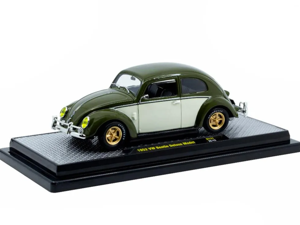 1952 Volkswagen Beetle Deluxe Model Dark Green with Beige Sides Limited Edition to 5250 pieces Worldwide 1/24 Diecast Model Car by M2 Machines