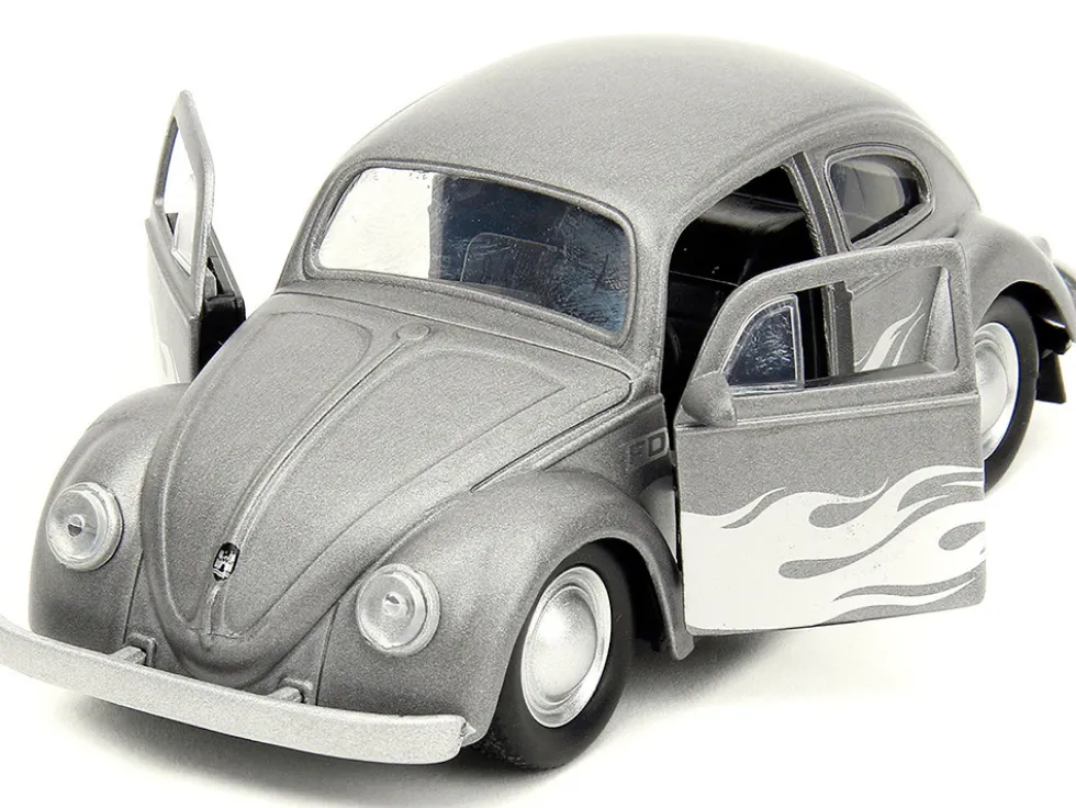 1959 Volkswagen Beetle Gray Metallic with Silver Flames and Boxing Gloves Accessory Punch Buggy Series 1/32 Diecast Model Car Jada JA34235