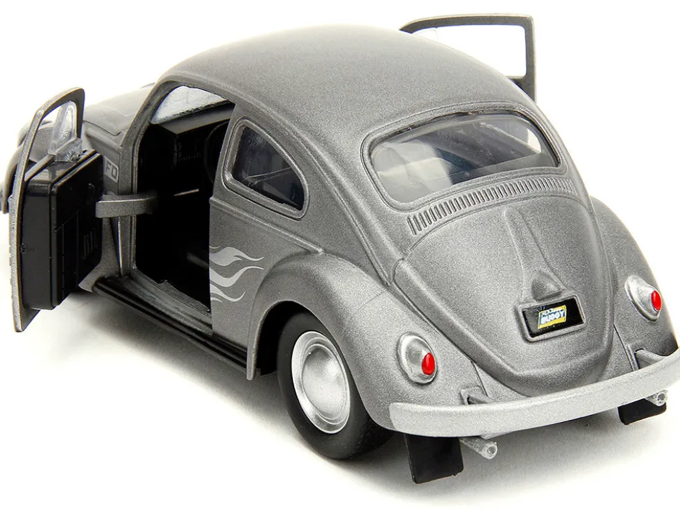 1959 Volkswagen Beetle Gray Metallic with Silver Flames and Boxing Gloves Accessory Punch Buggy Series 1/32 Diecast Model Car Jada JA34235