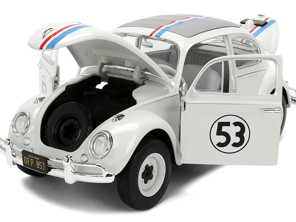 Volkswagen Beetle #53 "Herbie" White with Stripes "The Love Bug" (1968) Movie with Extra Wheels 1/24 Diecast Model Car by Jada