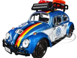 1966 Volkswagen Beetle Off Road #1718 Blue Metallic and White with German Flag Stripes and Roof Rack Accessories 1/24 Diecast Model Car by Motormax