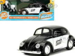 1959 Volkswagen Beetle Punch Buggy Black and White and Boxing Gloves Accessory Punch Buggy Series 1/32 Diecast Model Car Jada 34233
