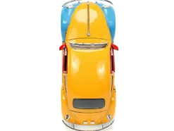 1959 Volkswagen Beetle Taxi Yellow Blue Oscar's Taxi Service Oscar Grouch Diecast Figure Sesame Street Hollywood Rides Series 1/24 Diecast Model Car Jada 32801
