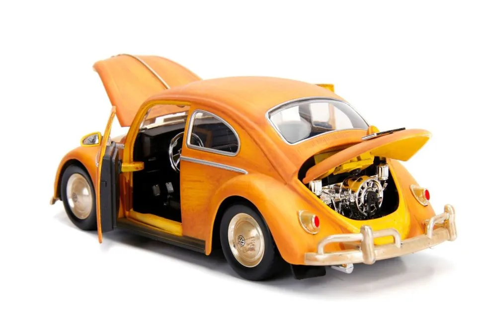 Volkswagen Beetle Weathered Yellow Robot on Chassis Charlie Diecast Figurine Bumblebee 2018 Movie Transformers Series Hollywood Rides Series 1/24 Diecast Model Car Jada 30114