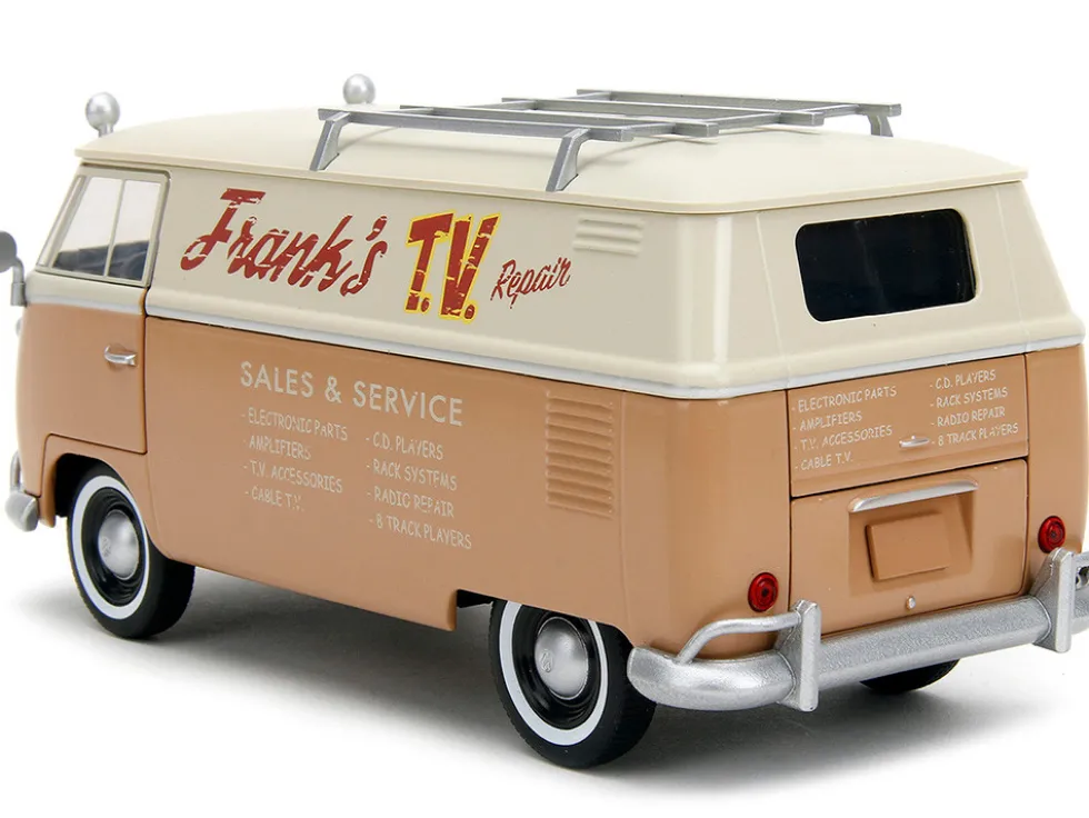 Volkswagen Bus WheelJack Tan and Beige Frank s TV Repair and Transformers Logo Diecast Statue Transformers Rise of the Beasts 2023 Movie Hollywood Rides Series 1/24 Diecast Model Car Jada 34264