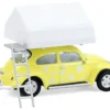Volkswagen Classic Beetle Yellow with White Flower Graphics and Interior with Camp'otel Cartop Sleeper Tent "The Great Outdoors" Series 4 1/64 Diecast Model Car by Greenlight