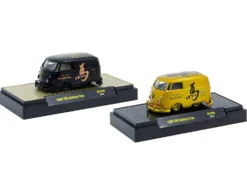1960 Volkswagen Delivery Van Black with Graphics and 1960 Volkswagen Delivery Van Gold Metallic with Graphics "2026 Year Of The Horse" Set of 2 pieces Limited Edition to 2026 pieces Worldwide 1/64 Diecast Model Cars by M2 Machines