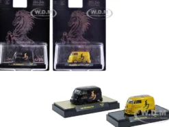 1960 Volkswagen Delivery Van Black with Graphics and 1960 Volkswagen Delivery Van Gold Metallic with Graphics