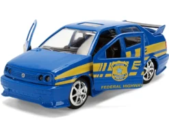 Volkswagen Jetta Police Vehicle "Rio Federal Highway Police" Blue with Yellow Stripes "Fast Five" (2011) Movie "Fast & Furious" Series 1/32 Diecast Model Car by Jada