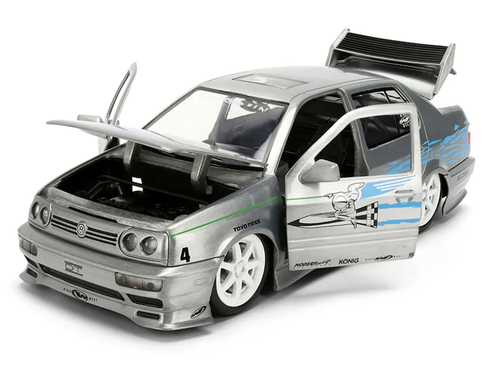 Volkswagen Jetta Raw Metal Color Brush Finish "The Fast and the Furious" (2001) Movie "25 Years of Fast & Furious" Series 1/24 Diecast Model Car by Jada