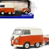 1950 Volkswagen Kool Kombi Van with Trailer Orange and White 1/18 Diecast Model Car by Solido
