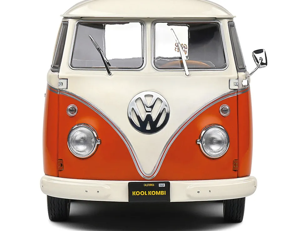 1950 Volkswagen Kool Kombi Van with Trailer Orange and White 1/18 Diecast Model Car by Solido