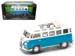1962 Volkswagen Microbus Van Open Roof Blue White 1/43 Diecast Model Car Road Signature 43208