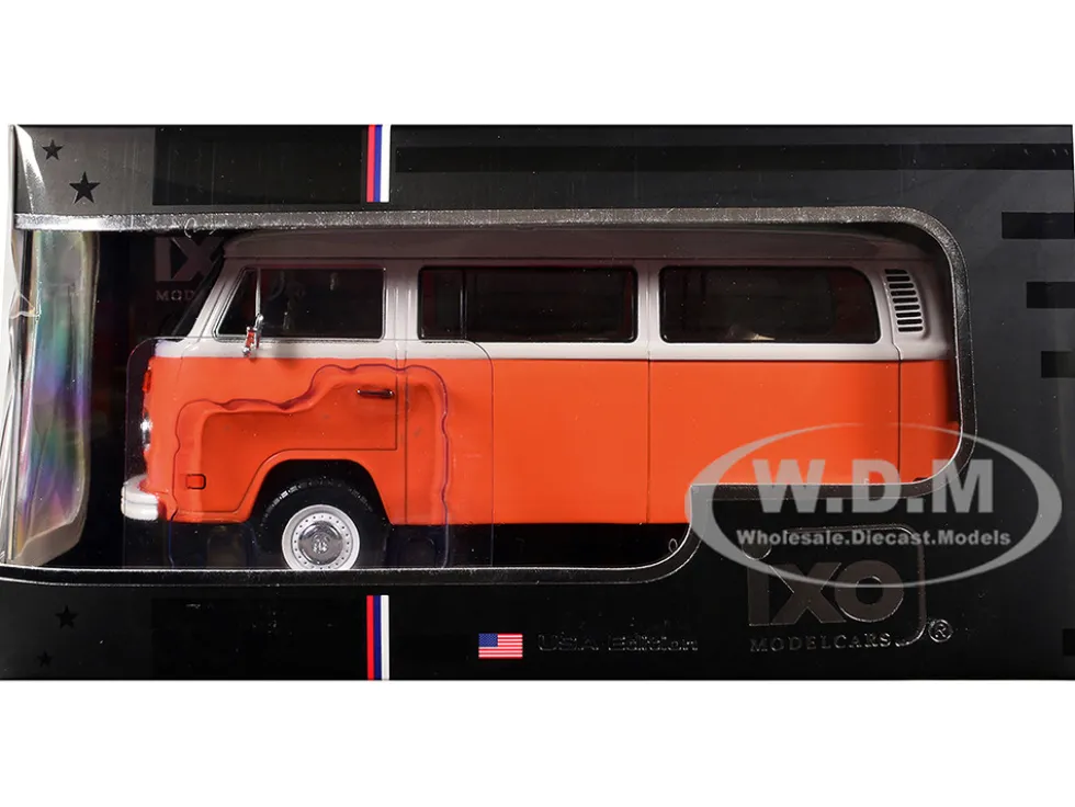 1974 Volkswagen T2 Bus Orange and White 1/24 Diecast Model by IXO Models