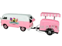 Volkswagen T1 Delivery Van Ice-Cream Trailer Pink White Ice-Cream Shop 1/24 Diecast Model Car Motormax 79672