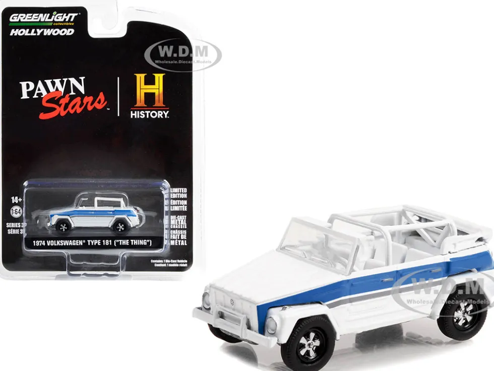 1974 Volkswagen Thing Type 181 White Blue Stripes Pawn Stars 2009-Current TV Series Hollywood Series Release 37 1/64 Diecast Model Car Greenlight 44970C