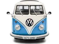 1962 Volkswagen T1 Samba Bus Baby Blue and White 1/18 Diecast Model Car by Solido