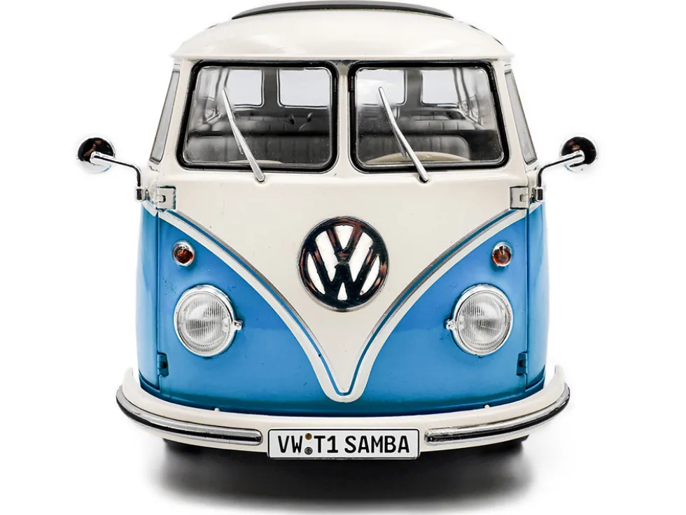 1962 Volkswagen T1 Samba Bus Baby Blue and White 1/18 Diecast Model Car by Solido