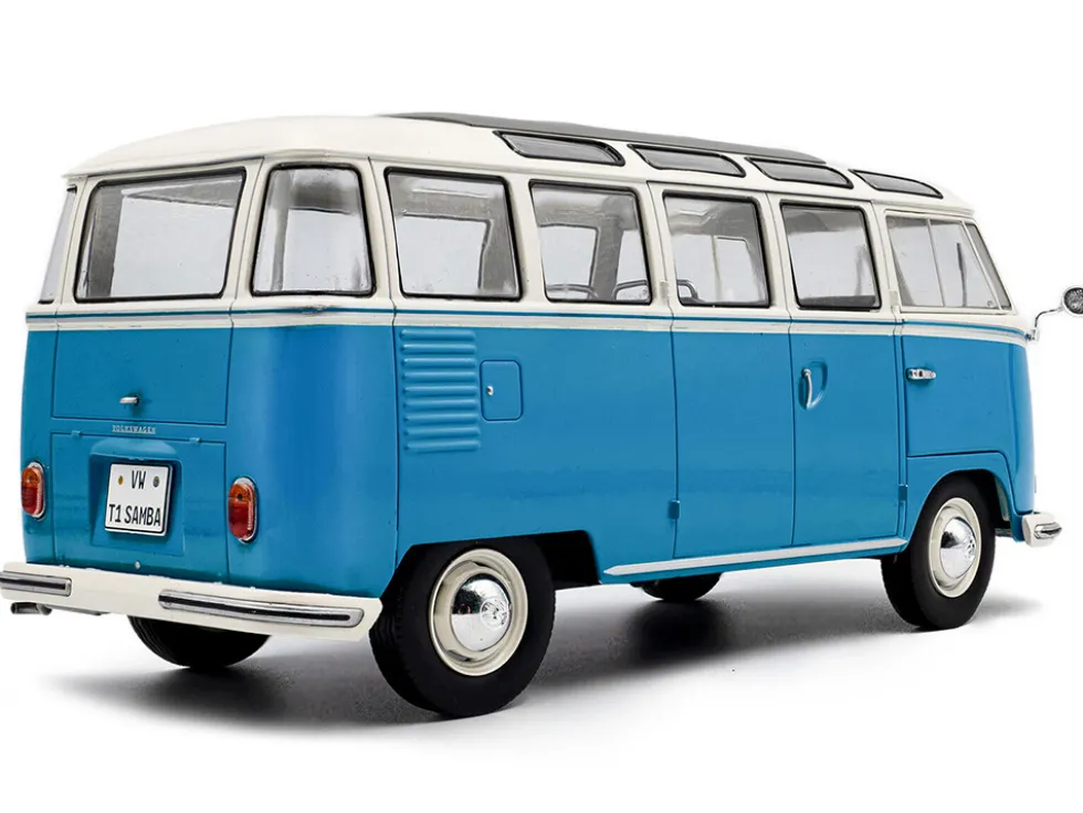 1962 Volkswagen T1 Samba Bus Baby Blue and White 1/18 Diecast Model Car by Solido