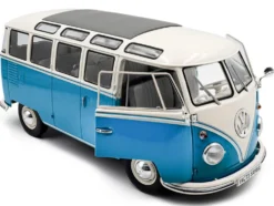 1962 Volkswagen T1 Samba Bus Baby Blue and White 1/18 Diecast Model Car by Solido